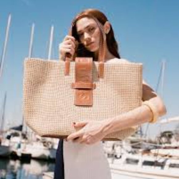 Staud Raffia Tote Shoulder Bag - Picture 1 of 9